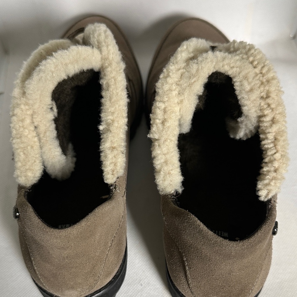 Stuart Weitzman Shearling Buckle Suede Sneakers – Taupe – Size 9 - Picture 12 of 13